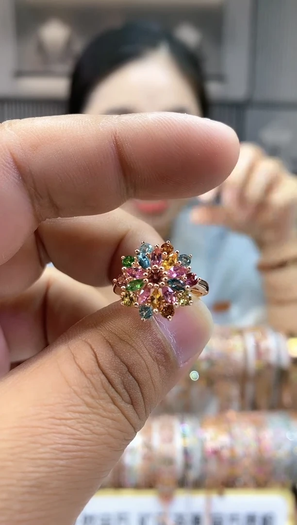 银S925镶嵌戒指碧玺6515166161665