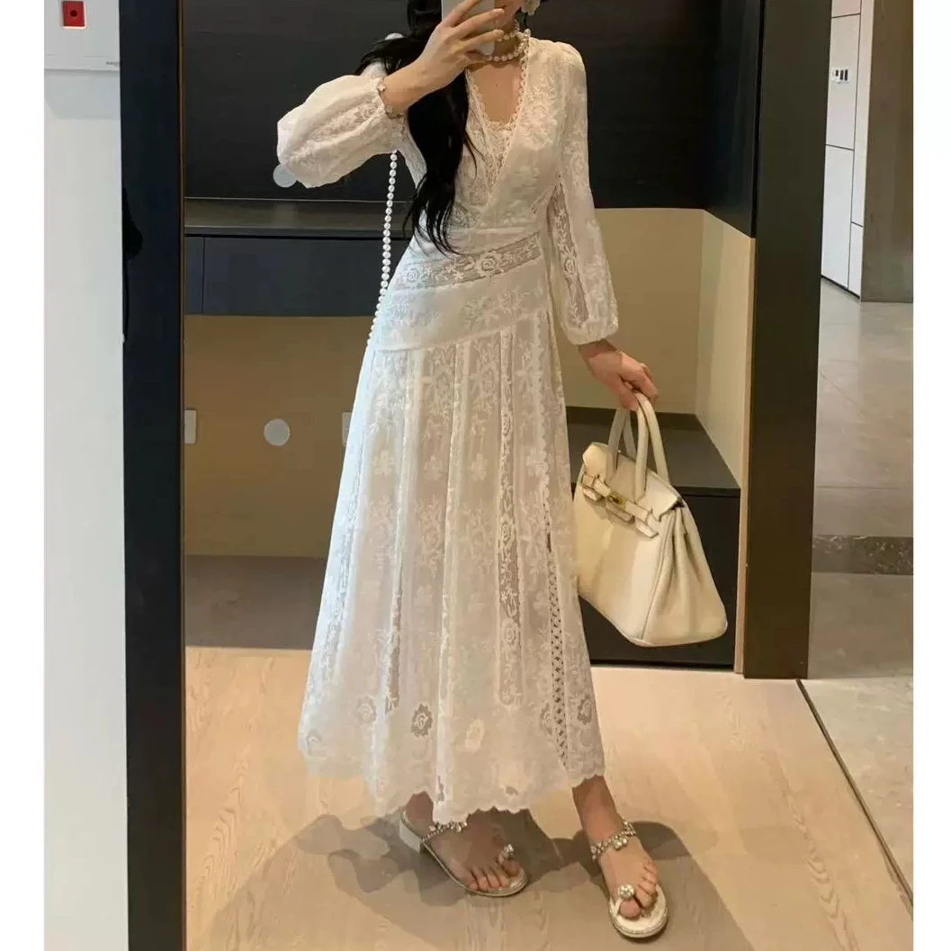 【阿喜】法式淑女-2025新款显瘦法式连衣裙女设计感蕾丝拼接拍1发2