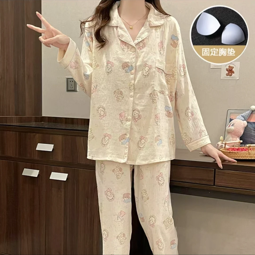 编号【C101-C150】动漫卡通带胸垫睡衣女亲肤云朵棉甜美花边家居服