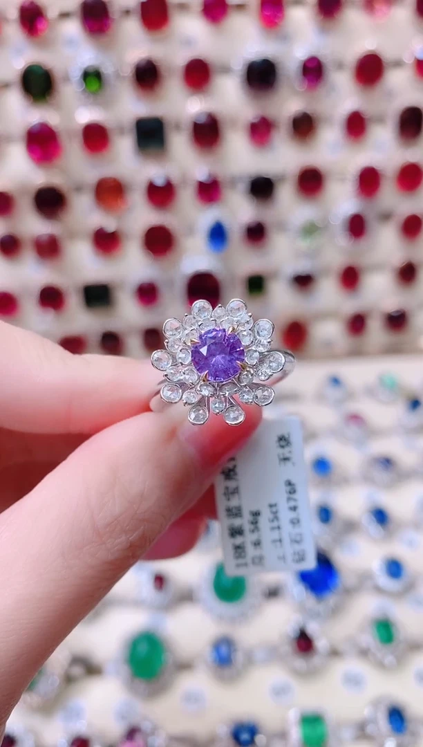 18K金紫蓝宝戒指彩色蓝宝石18K金镶嵌1
