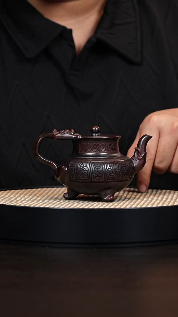 茶杯紫砂明红砂三足赤龙