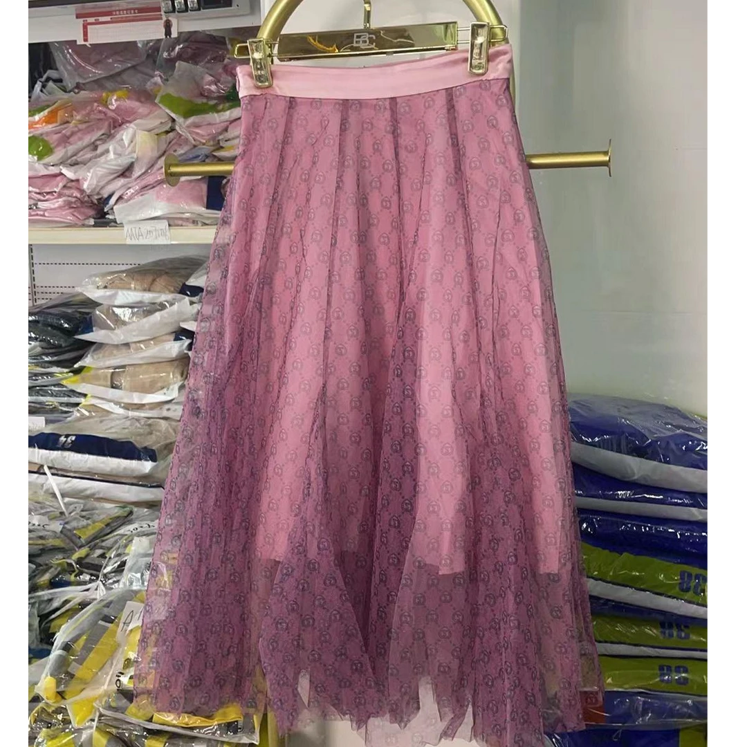粉色网纱中腰半裙AACG207104半身裙裙子百褶