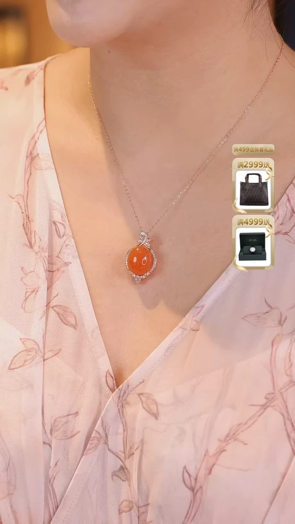 项链银S925镀金镶嵌南红玛瑙X2878