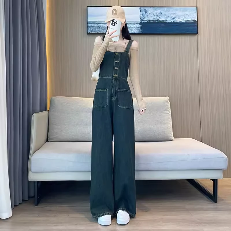 抹胸牛仔背带裤女2025春秋季新款韩版高腰显瘦宽松休闲阔腿连体裤
