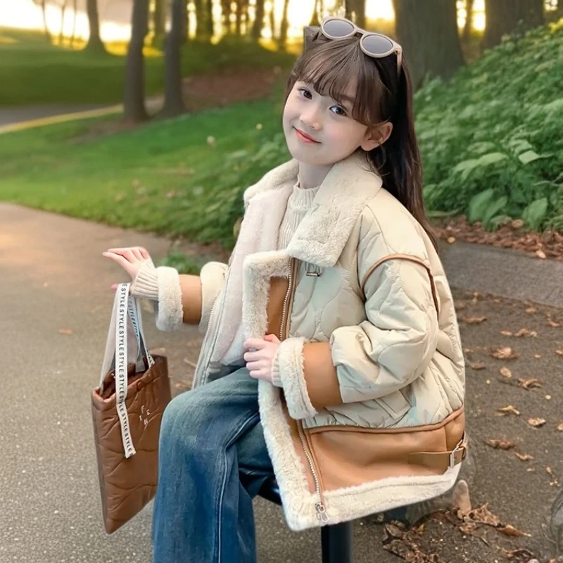 D女童加绒外套冬装2025新款童装中大童冬款加厚服儿童冬季衣服