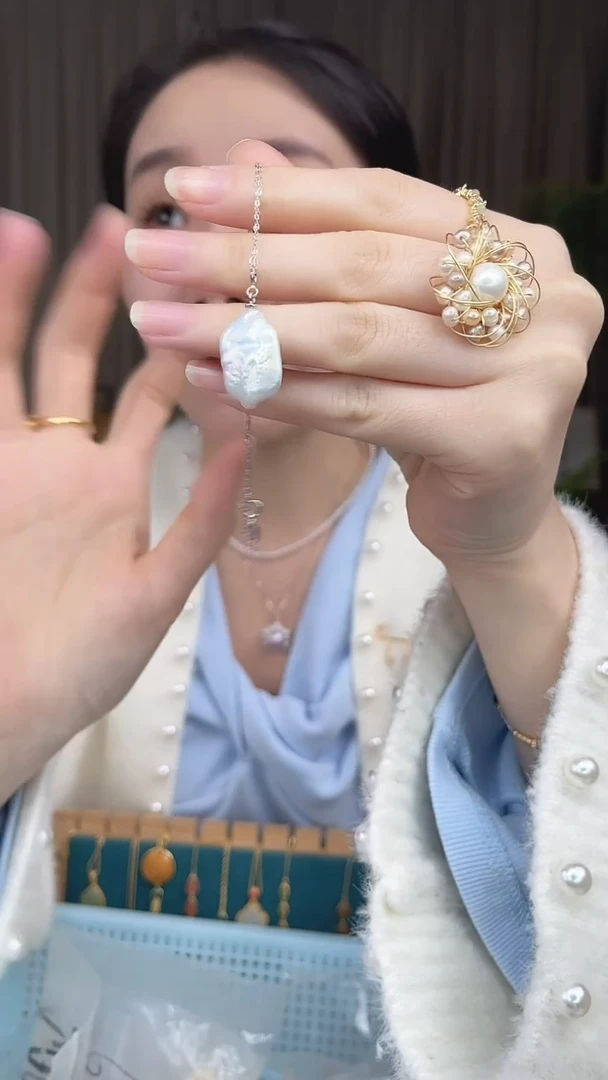 吊坠(赠链)银S925镶嵌淡水珍珠巴洛克吊坠