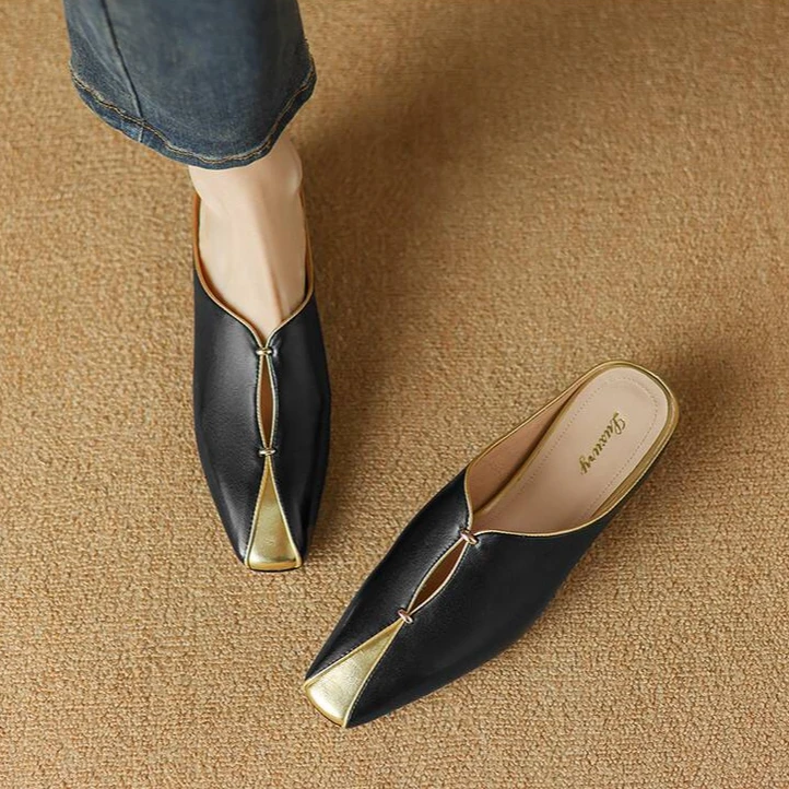 李大龙~牛皮内增高3.5公分/舒适经典百搭法式包头拖平底凉拖6136