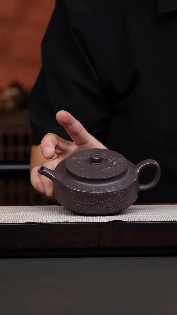 茶壶紫砂天青刻绘周盘