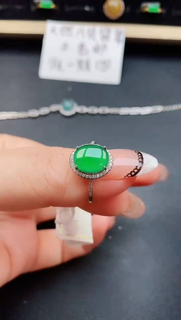 翡翠戒指银S925镶嵌85050