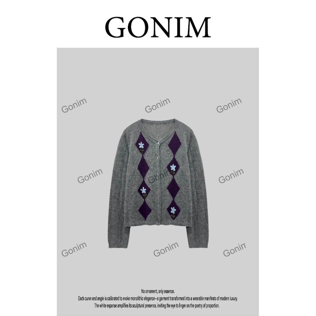 Gonim· "菱花雅织’2025早秋针织网红女时尚门襟气质开衫女