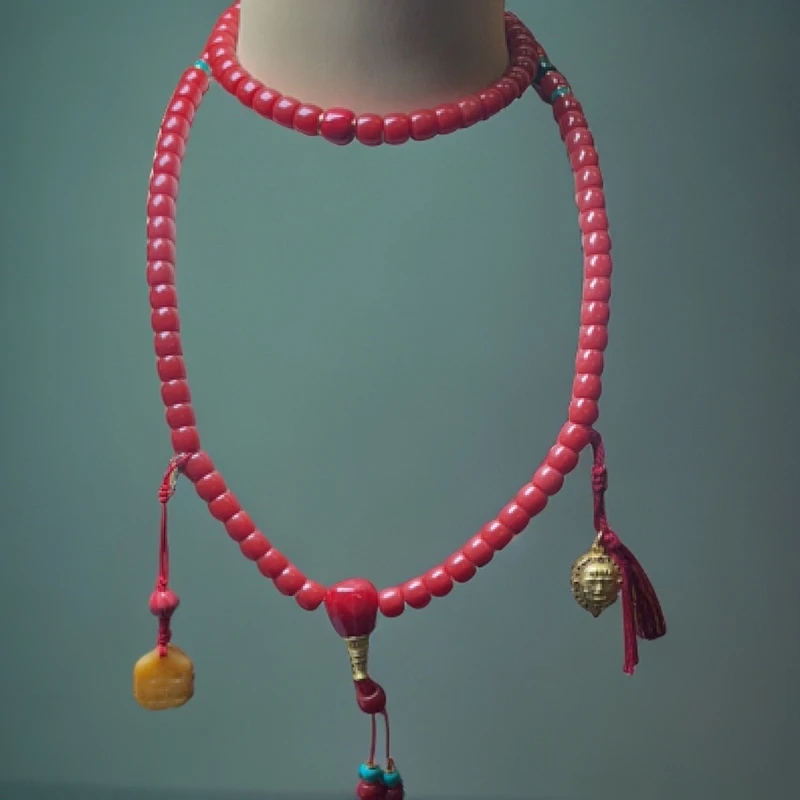 项链 Y5645设计款赤血红8m桶珠多宝项链