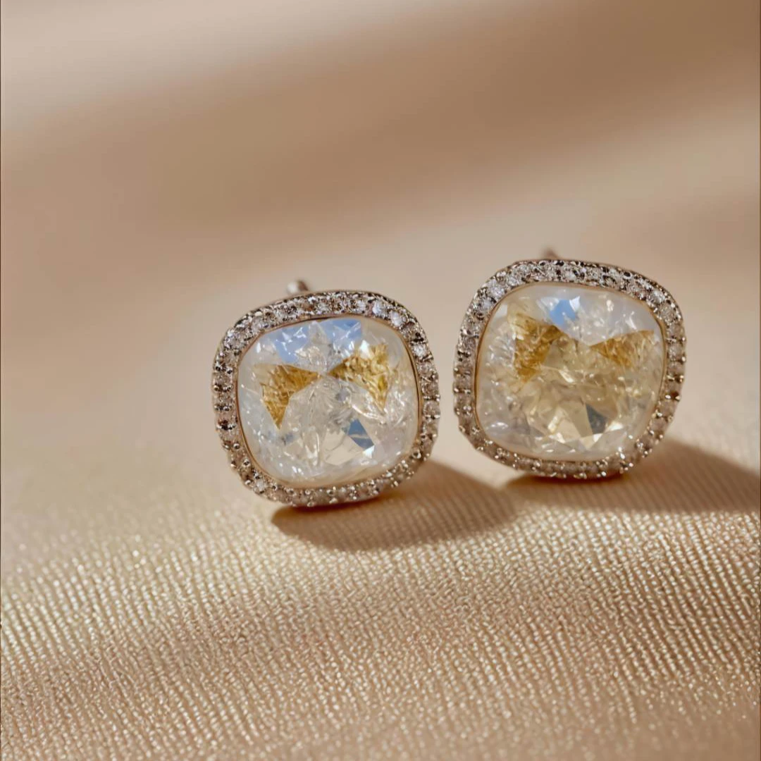 铜合金合成锆石耳饰 ED024铜合金锆石冰花切夏日冰晶耳饰时尚轻奢