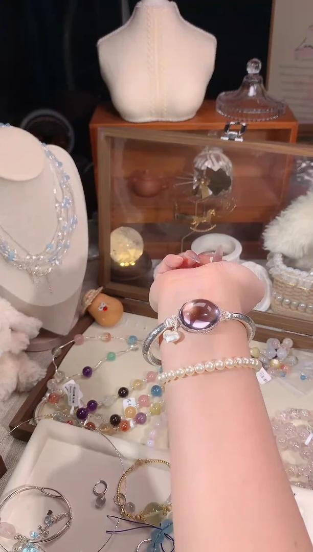 无925银玻利维亚紫水蛋面925银半镯