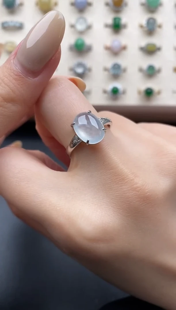 银S925镶嵌戒指翡翠一物一证一礼盒