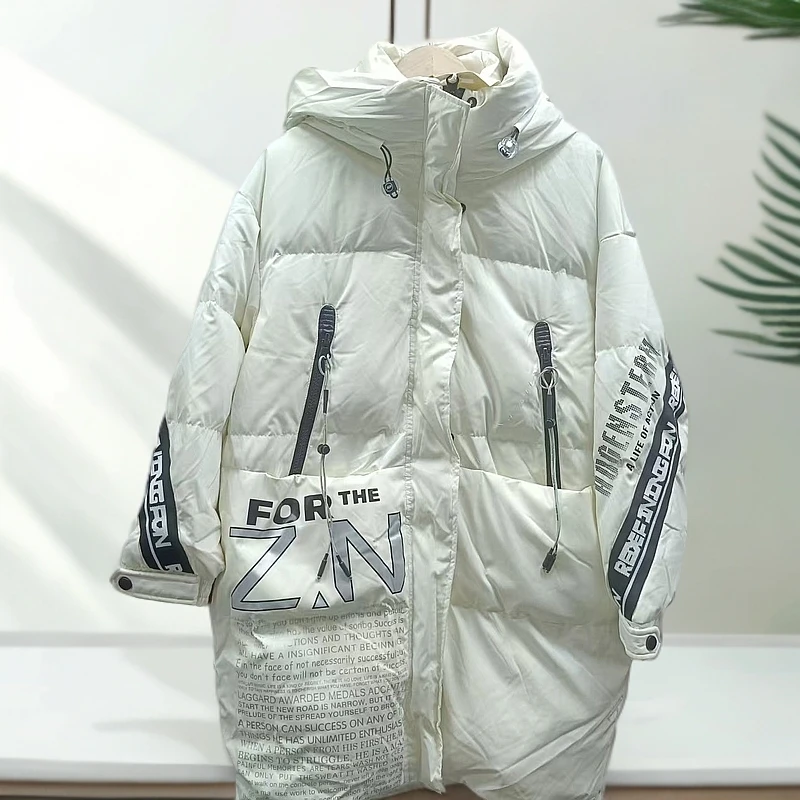 羽绒服男女中长款冬季2024新款韩版印花大码时尚潮流情侣外套D1-7