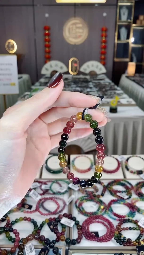 未镶嵌老矿碧玺色标彩虹单圈手串7mm+碧玺dan多样性发货一条