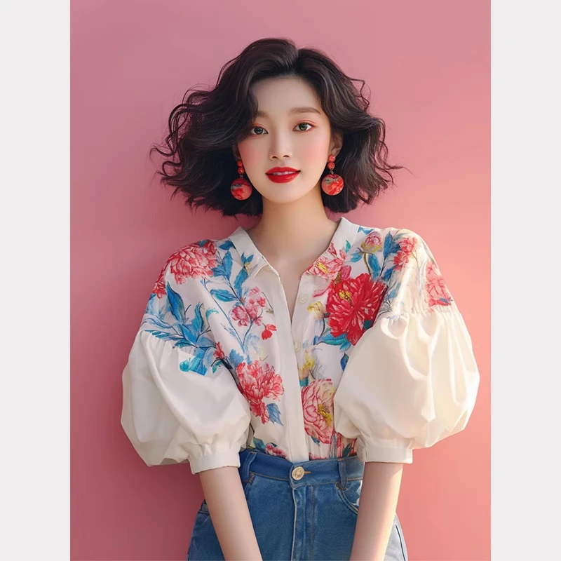 拉夏贝尔短袖衬衫女款网红洋气炸街五一旅游出街春游出行衣服女装