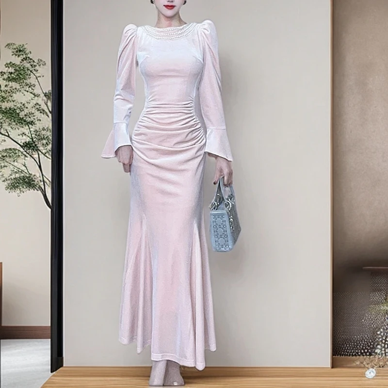 ZY.HT/紫嫣红藤连衣裙显瘦气质长袖轻奢性感夏季法式修身45052