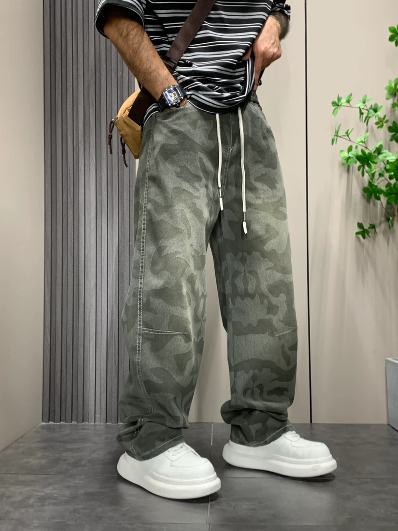 高街潮牌迷彩工装休闲裤宽松直筒阔腿裤男士2025秋季新款长裤子潮