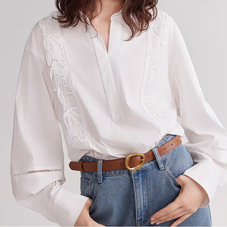 EL2512法式白色镂空绣花简约衬衫女2025春季新款宽松别致气质小衫