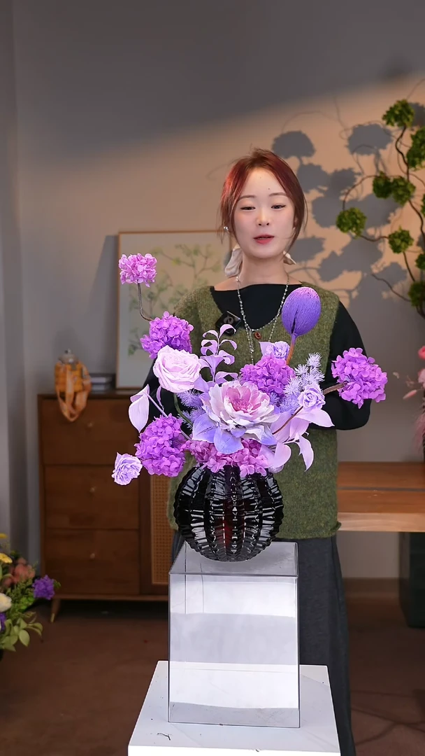 手工艺品琉璃图片款式：单花束+花瓶