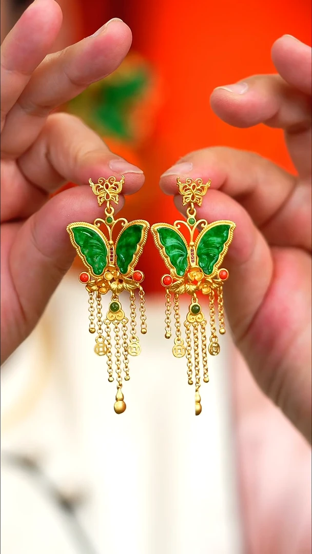 银S925镶嵌翡翠耳饰新款