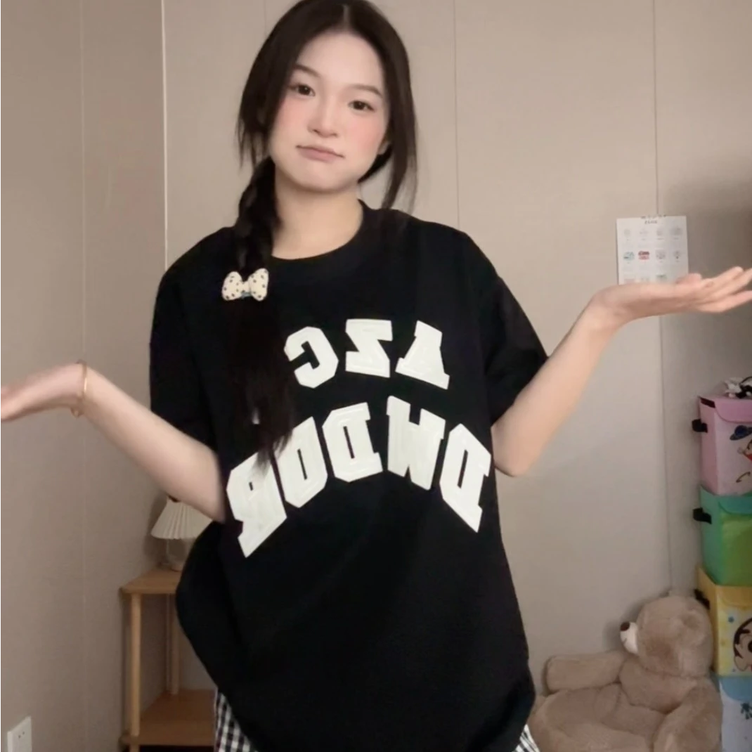 夏季新款休闲情侣字母贴布绣纯棉短袖T恤女宽松百搭上衣#MJ099