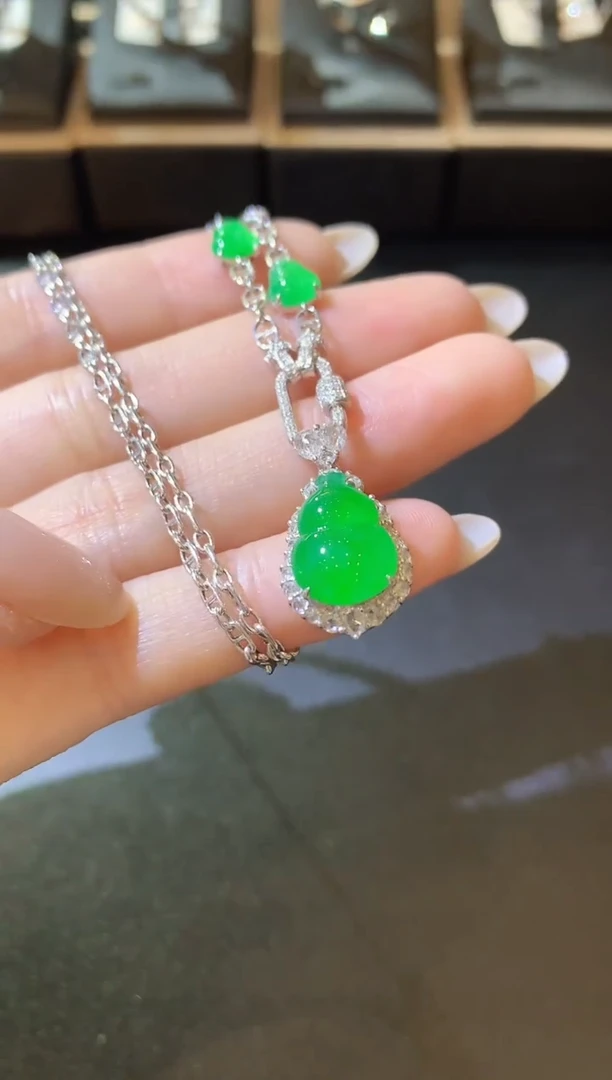 翡翠18K金镶嵌套链C10翡翠