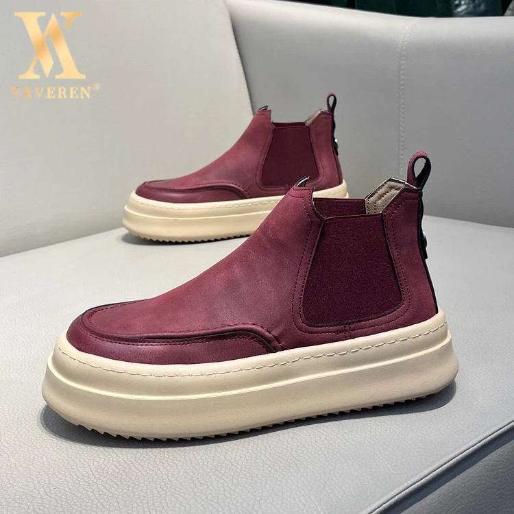 2025年秋季新款男士高帮休闲鞋时尚潮流百搭一脚蹬男士真皮马丁靴