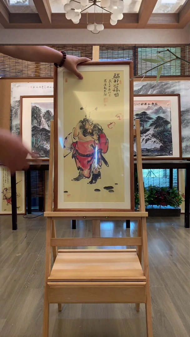 国画纯手绘画纯实木带框36*68cm