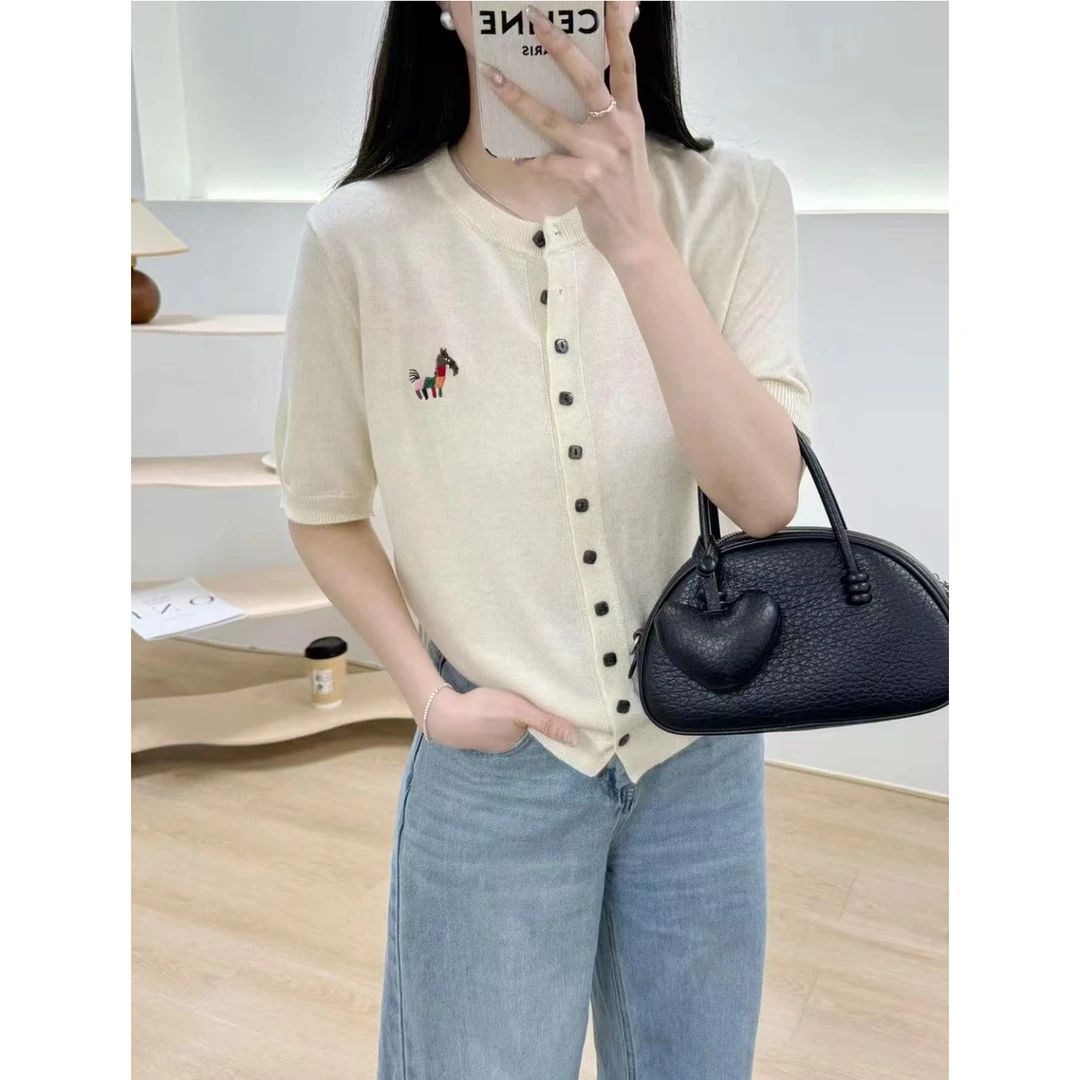 Z3196【小马刺绣中袖开衫】夏季新款韩系女士气质上衣