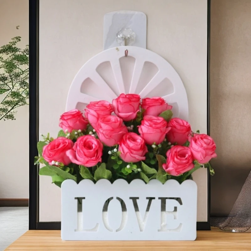 爆款挂墙吊篮仿真花玫瑰假花装饰客厅套装栅栏客厅绢花墙壁装饰花