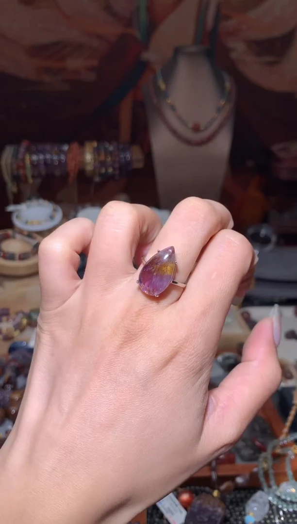 未镶嵌珠宝半成品水晶极光紫钛水滴戒指多样性发其1