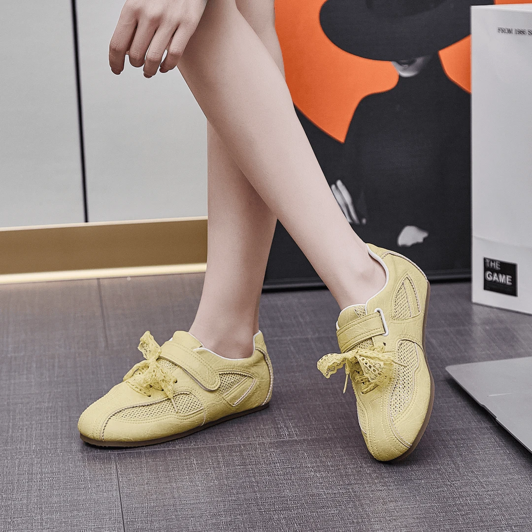 2025夏季新款舒适透气芭蕾风德训鞋网面蕾丝平底女休闲鞋MX52300