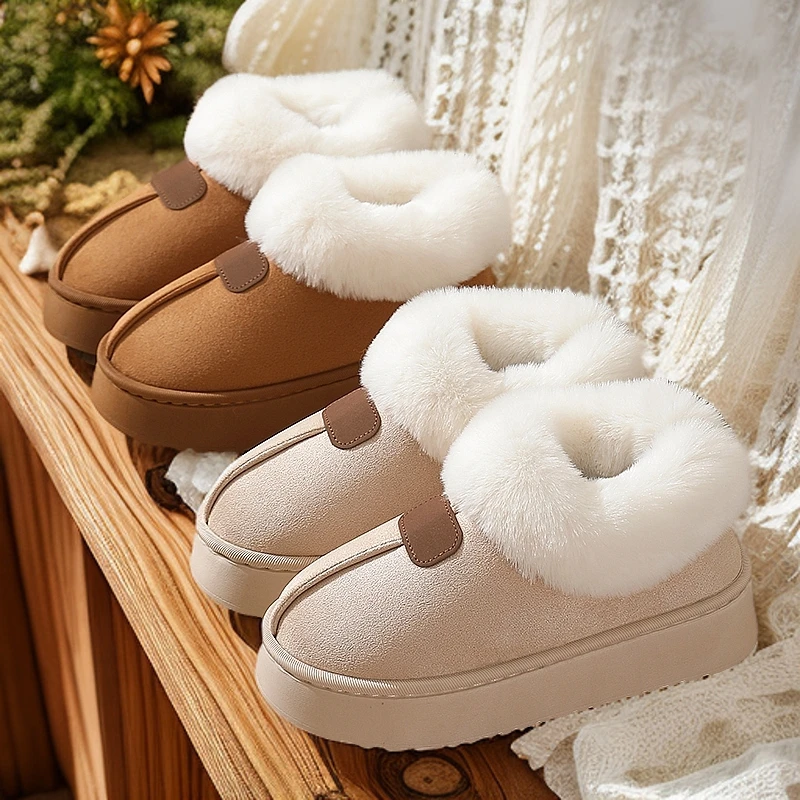 厚底雪地靴女冬季新款居家一脚蹬毛毛绒东北面包加绒加厚女士棉鞋
