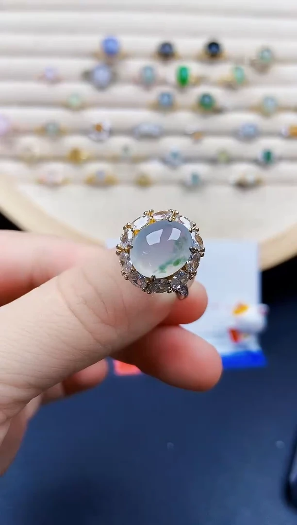 翡翠戒指银S925镶嵌12