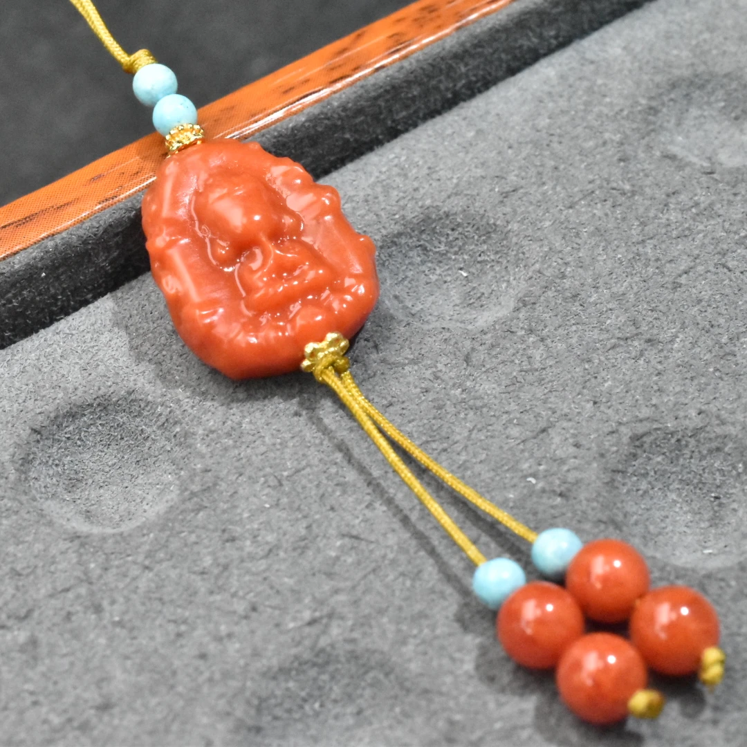 【一九珠宝】S925银南红无相宝宝佛手机挂-卡16mm  YJ265