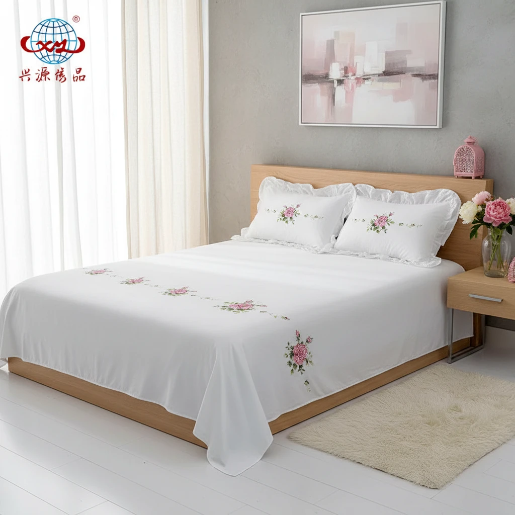 【床单】429白色纯棉十字绣简约亲肤斜纹高档床单纯色床单