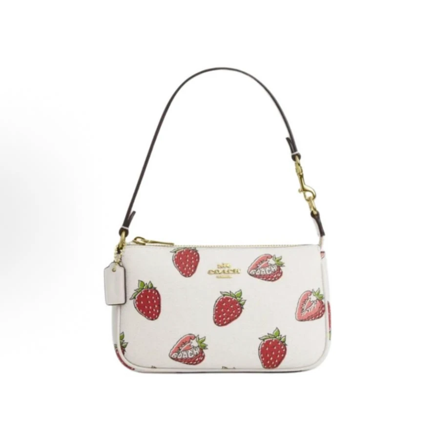 COACH/蔻驰Nolita 19麻将包白色草莓印花腋下包女士时尚百搭经典