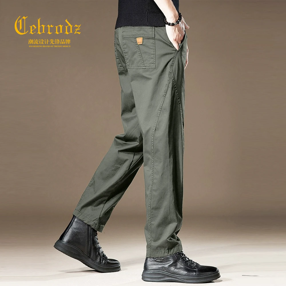 Cebrodz高端军绿直筒工装休闲裤男秋季新款宽松垂感长裤大码男士