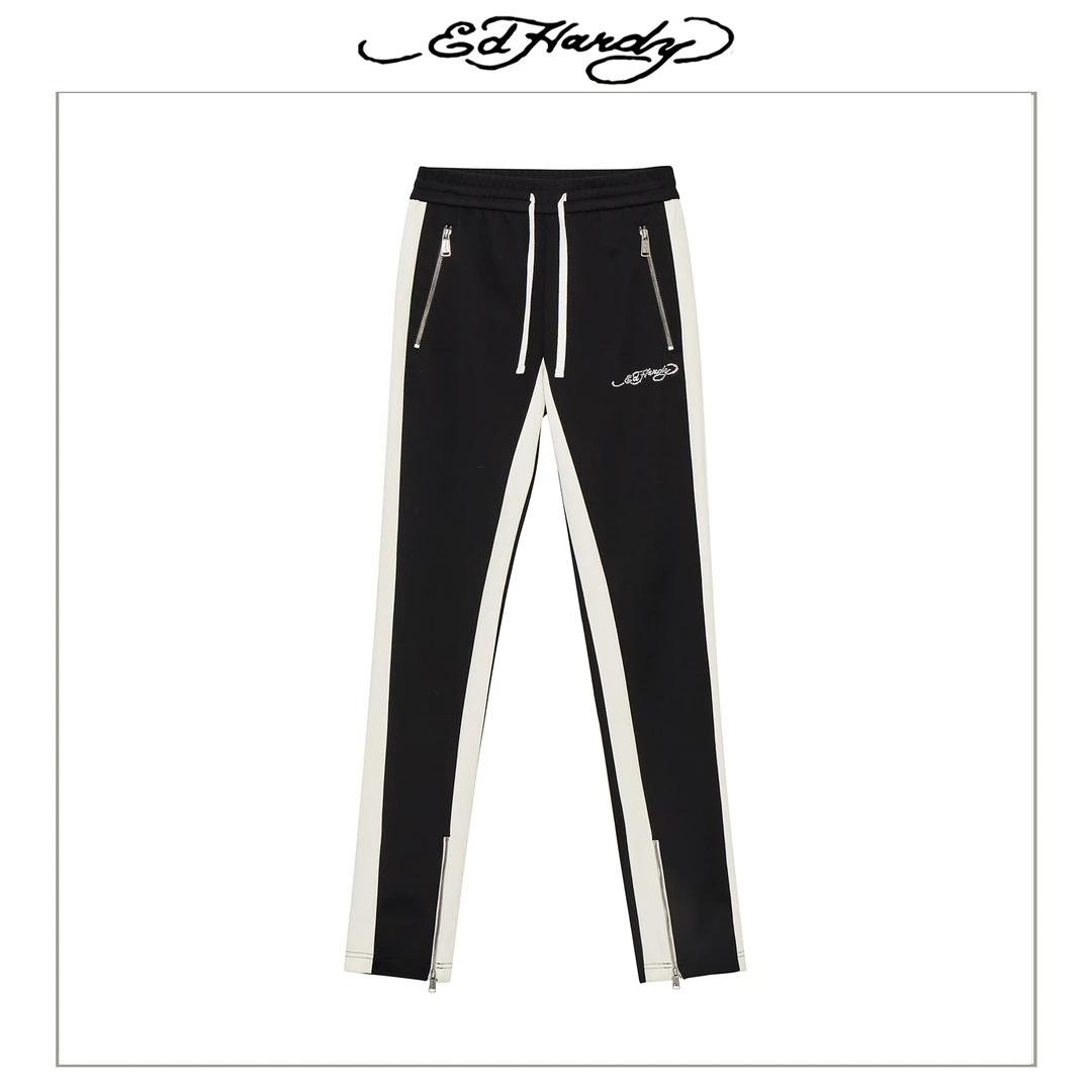 Ed Hardy/埃德哈迪潮流拉链织带百搭休闲长裤E1QAW364