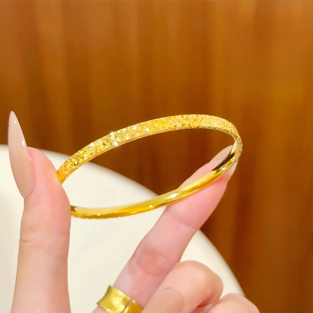 铜合金手镯 高保色古法爆闪三面碎碎冰仿真手镯女轻奢时尚