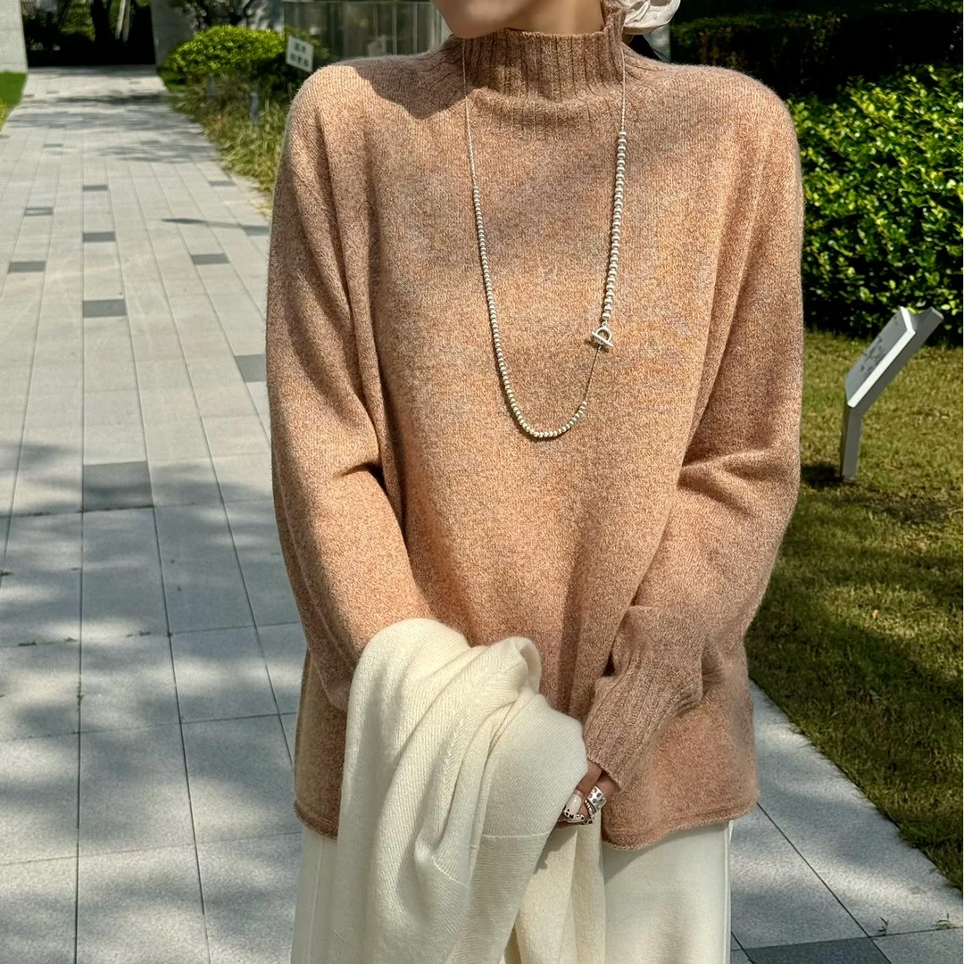 【糖堂】邓肯花纱半高领羊绒衫打底衫中长款坑条束口女Y659