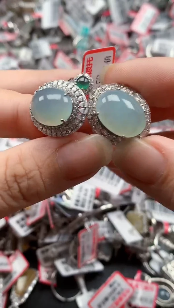 银S925镶嵌戒指翡翠天然A货缅甸翡翠