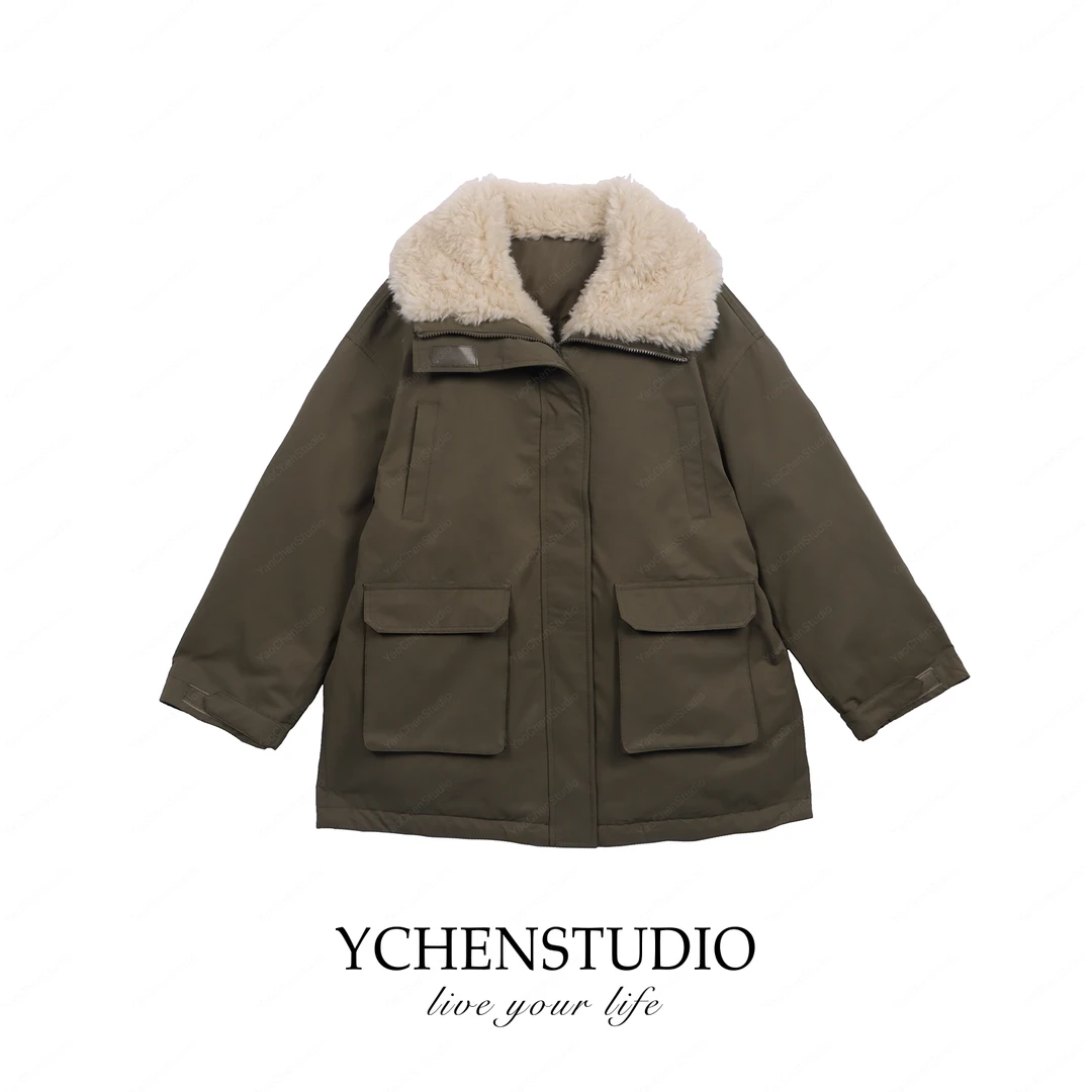 YC【牧羊人】冬季新款时尚带毛领鸭鸭羽绒服加厚女款休闲长款外套