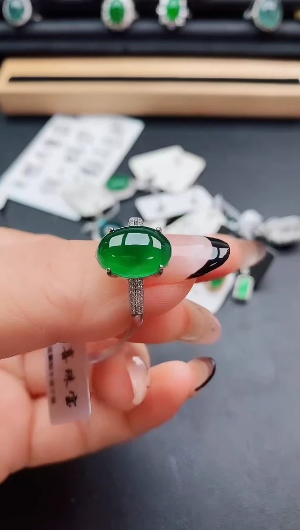 翡翠戒指银S925镶嵌50800