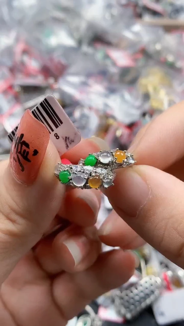 银S925镶嵌戒指翡翠天然A货缅甸翡翠