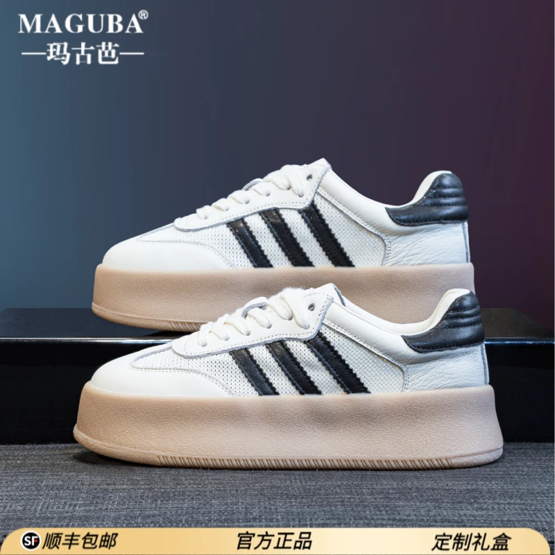 玛古芭头层牛皮网面德训鞋新款透气百搭休闲小白板鞋鞋子女款秋冬