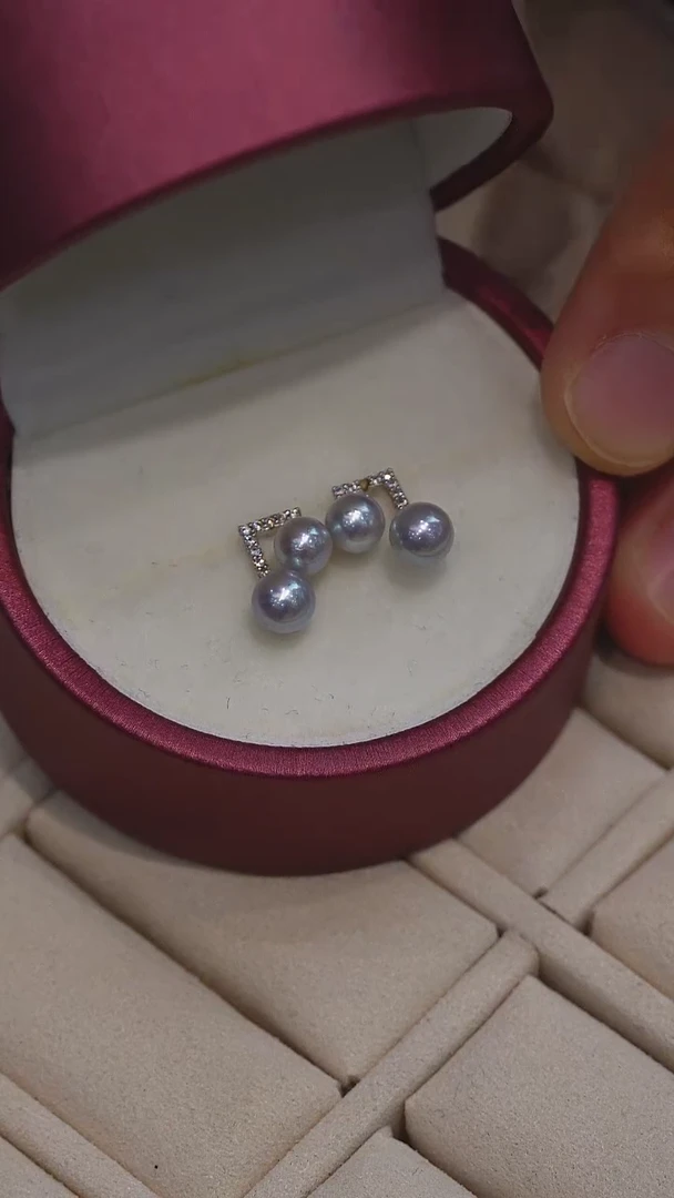 银S925镶嵌耳饰海水珍珠真多麻音符耳钉