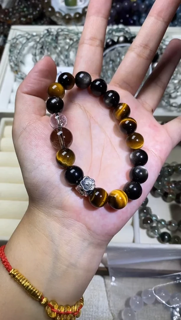 未镶嵌手串水晶虎眼银曜diy